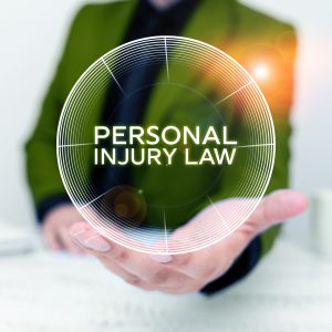 A solicitor holding a bubble with the words personal injury law. 